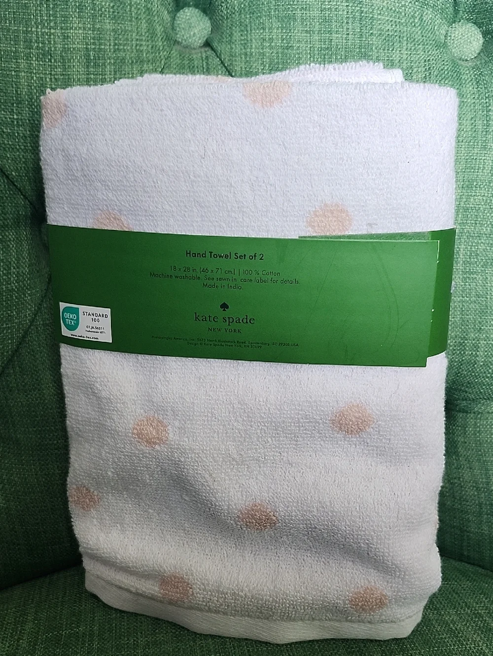 Kate Spade Hand Towels with Blush Polka Dots